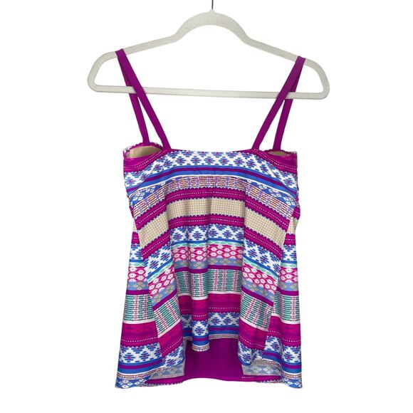 Tropical Escape Striped Tankini Swim Tie Tank Top Purple Size 8 Bathing Suit - Picture 6 of 6